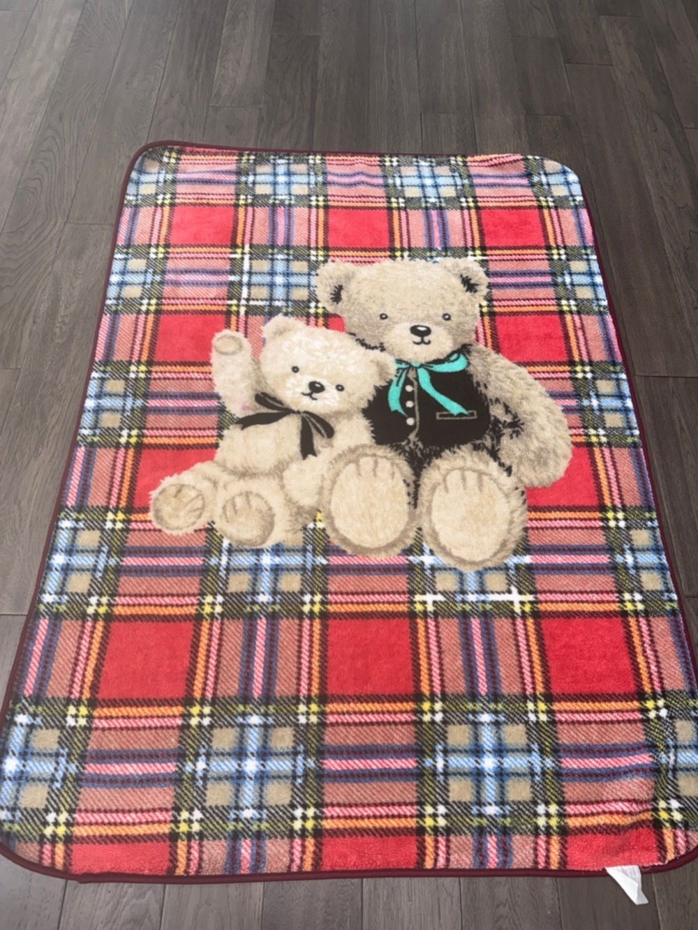 Plaid Red Teddy Bear Throw Blanket 54x39